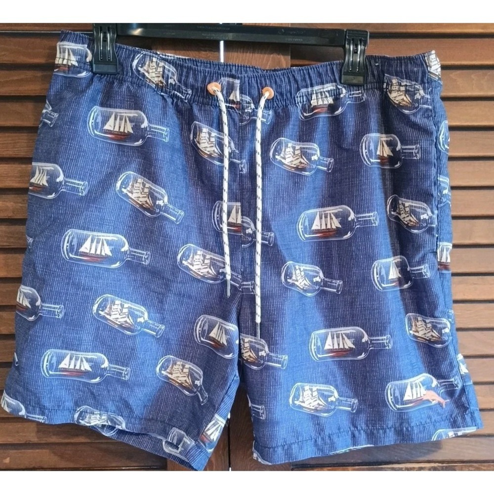 Tommy Bahama Relax Mens Swim Shorts Trunks Ship in a Bottle Blue Navy Medium